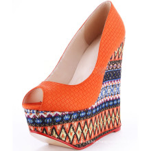 peep toe women fancy wedge solf sole heel shoes